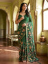 Vasthrlay Green Floral Linen Saree With Solid Black Unstitched Blouse