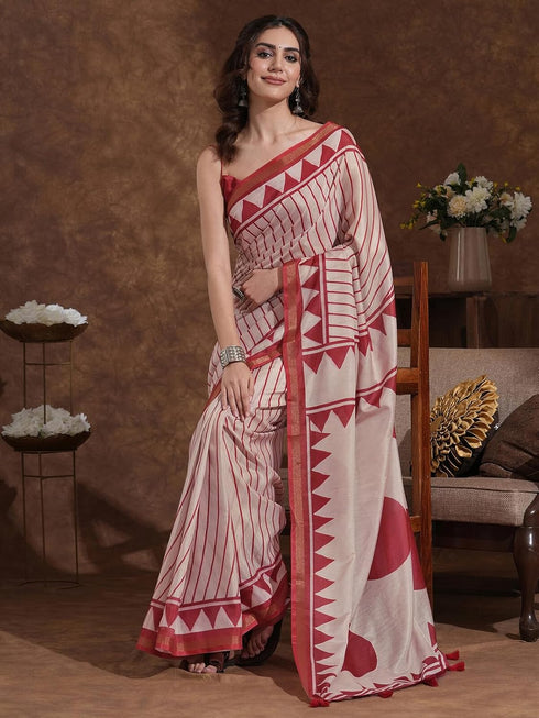 Vasthrlay Weaving Printed Unstitched Dusty Pink Saree