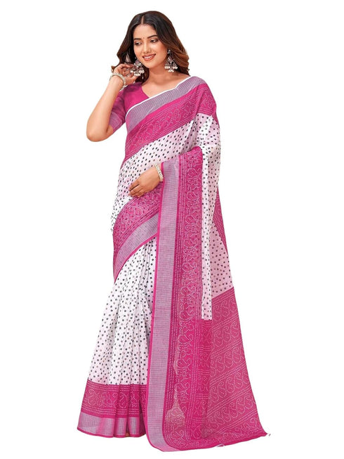 Vasthrlay Bandhani Embroidery Unstitched White Saree