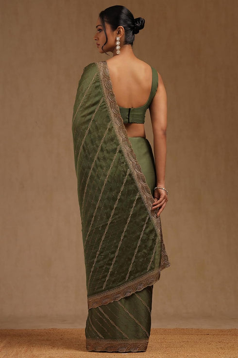 Vasthrlay Olive Chiffon Embellished