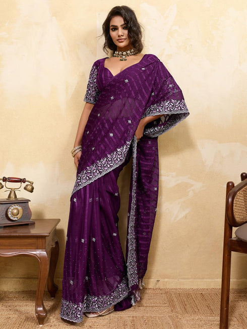 Vasthrlay Chiffon Striped Unstitched Sum Ethnic Wear