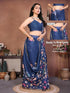 Vasthrlay Blue Floral Print Ready To Wear Linen Saree