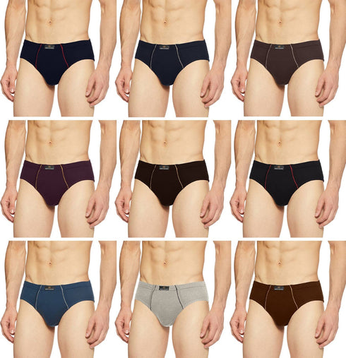 Dixcy Scott Plain/Solid Assorted Cotton Men's Briefs/Underwear - Pack of 9 (#Salsa-Brief-85 CM) (Color & Prints May Vary)