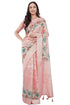 Vasthrlay Rose Pink Floral Print Chanderi Silk Blend Saree With Unstitched Blouse Piece