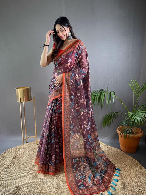 Vasthrlay Multicolor Contrast Kalamkari Unstitched