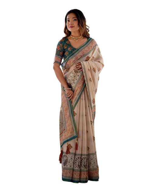 Vasthrlay Handloom Geometric Turquoise Saree