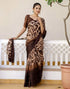 Vasthrlay Georgette Printed Dark Brown Saree With Unstitched Blouse Piece