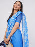 Vasthrlay Blue 1 Womens Printed Linen Saree With Unstitched Blouse Piece