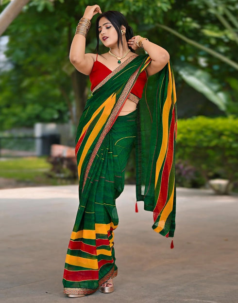 Vasthrlay Chiffon Printed Unstitched Pink Saree