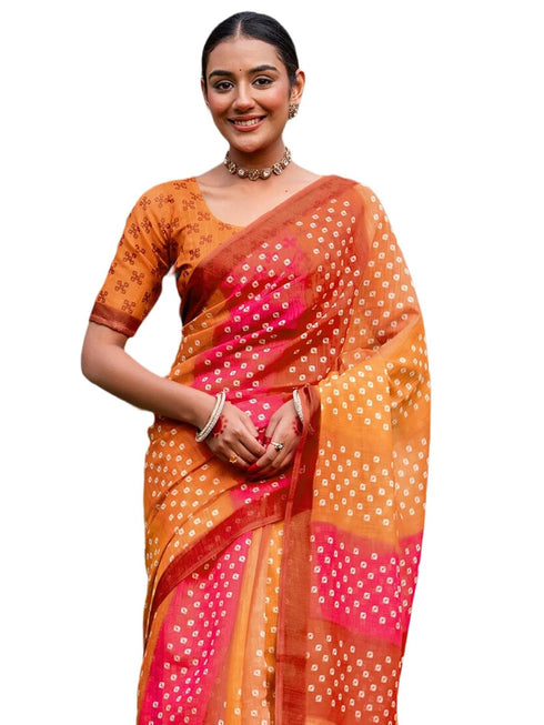 Vasthrlay Bandhani Printed Unstitched Peach Saree