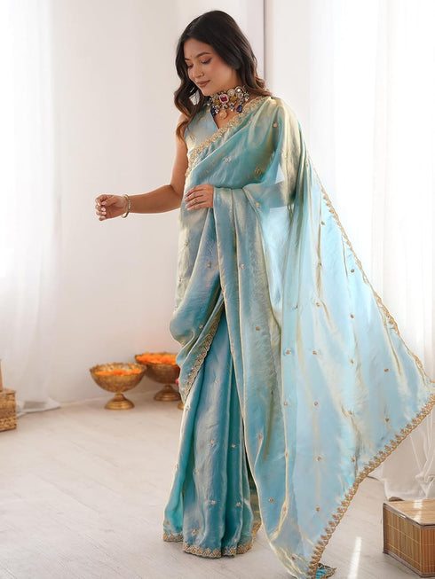 Vasthrlay Embroidery Scalloped Unstitched Lavender Saree