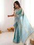 Vasthrlay Embroidery Scalloped Sky Blue Saree With Unstitched Blouse Piece