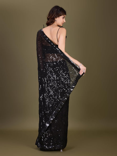 Vasthrlay Georgette Embroidery Worksaree Black Ethnic Wear