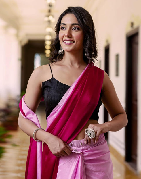 Vasthrlay Womens Cotton Unstitched Rani Pink Saree