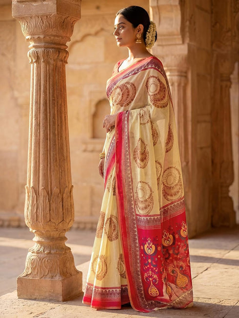 Vasthrlay Printed White Saree