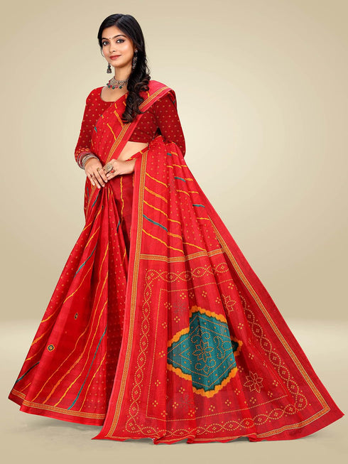 Vasthrlay Bandhani Swarovski Traditional Red Saree