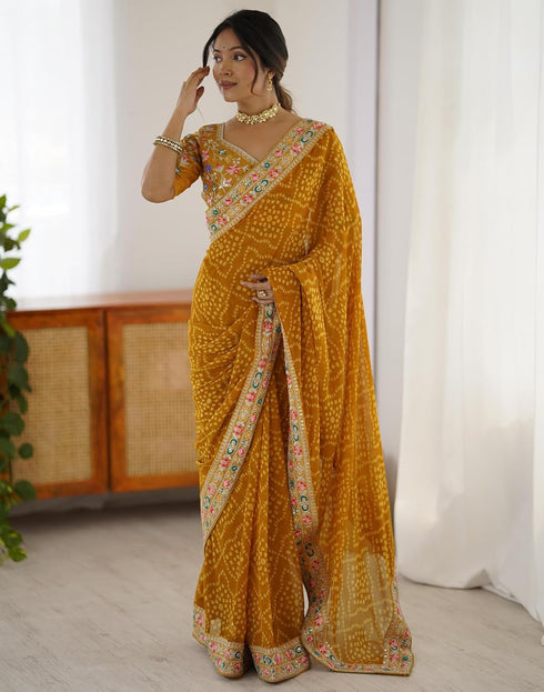 Vasthrlay Georgette Bandhani Unstitched Purple Saree
