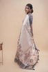 Vasthrlay Cream Abstract Print Polyester Saree With Antique Zari Border And Unstitched Blouse Piece