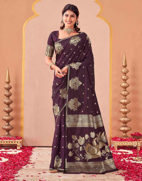 Vasthrlay Kanjivaram Jacquard Unstitched Mustard Saree