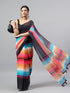Vasthrlay Multicolor1 Linen Floral | Striped | Check Design Printed Saree With Solid Unstitched Linen Blouse Piece