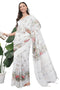 Vasthrlay White1 Floral Print Chanderi Silk Blend Saree With Unstitched Blouse Piece