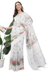 Vasthrlay White1 Floral Print Chanderi Silk Blend Saree With Unstitched Blouse Piece