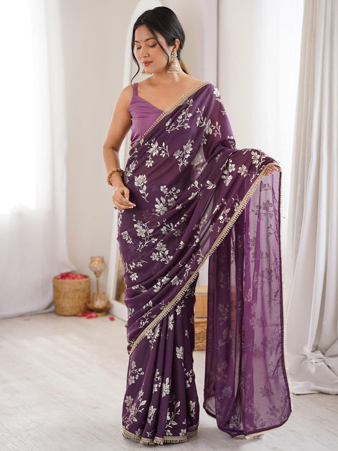 Vasthrlay Georgette Embroidered Unstitched Fl Ethnic Wear