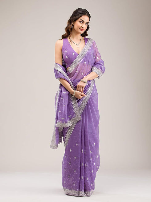 Vasthrlay Embroidery Siroski Unstitched Purple Ethnic Wear