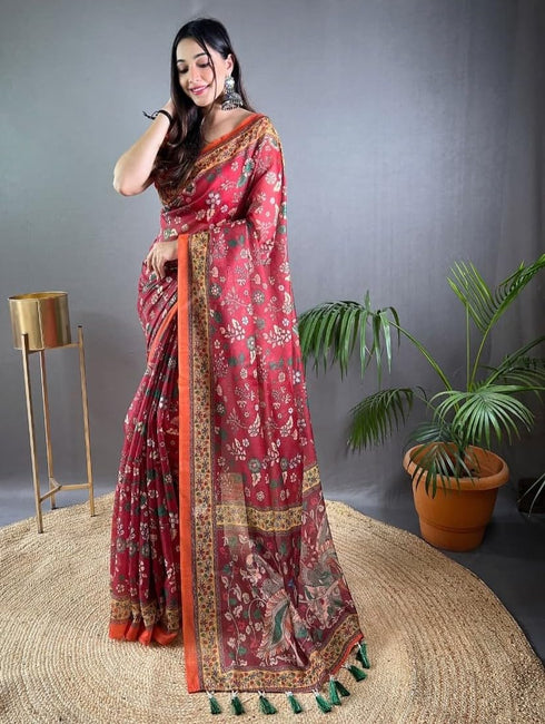 Vasthrlay Multicolor Contrast Kalamkari Unstitched
