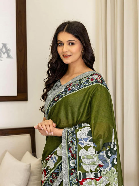 Vasthrlay Womens Printed Unstitched Beige Saree