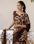 Vasthrlay Georgette Printed Dark Brown Saree With Unstitched Blouse Piece