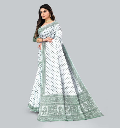 Vasthrlay Cotton Blue White Saree