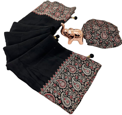 Vasthrlay Ajrakh Saree Crepe