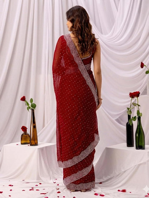 Vasthrlay Embroidery Peach Saree