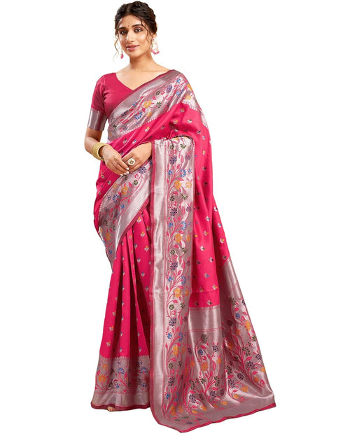Vasthrlay Womens Paithani Unstitched Pink Saree