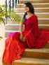 Vasthrlay Chinnon Padding Unstitched Rani Pink Saree