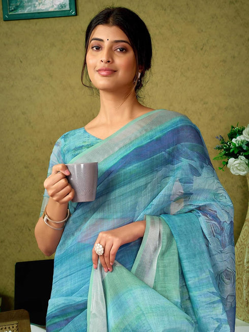 Vasthrlay Digital Printed Unstitched Pink Saree