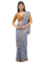 Vasthrlay Blue White Striped | Floral | Solid Print Design Linen Saree With Solid Unstitched Linen Blouse Piece