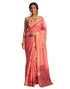 Vasthrlay Womens Printed Coral Pink Saree With Unstitched Blouse Piece