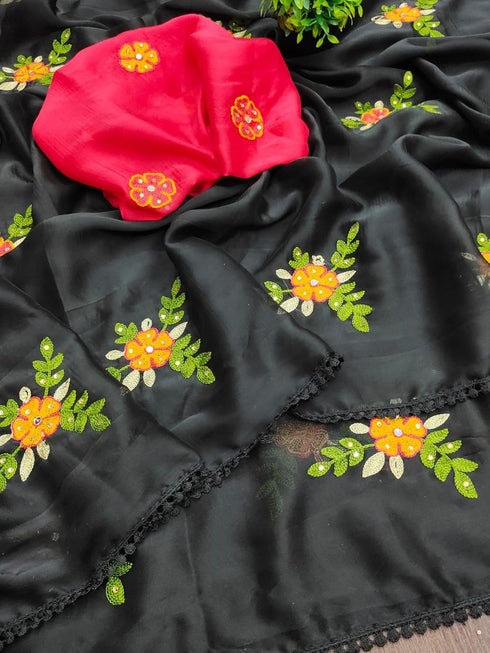 Vasthrlay Vichitra Embroidery Brown Black