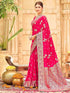 Vasthrlay Womens Banarasi Pink Saree With Unstitched Blouse Piece