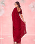 Vasthrlay Womens Scalloped Maroon Saree With Unstitched Blouse Piece