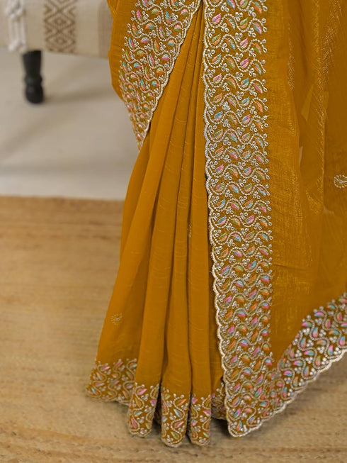 Vasthrlay Vichitra Embroidery Red Saree