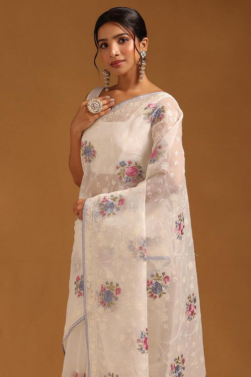 Vasthrlay White Floral Embroidered