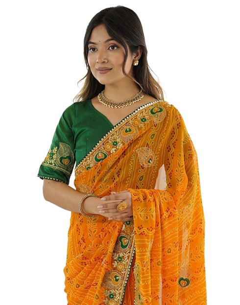 Vasthrlay Georgette Embroidery Unstitched Red Saree