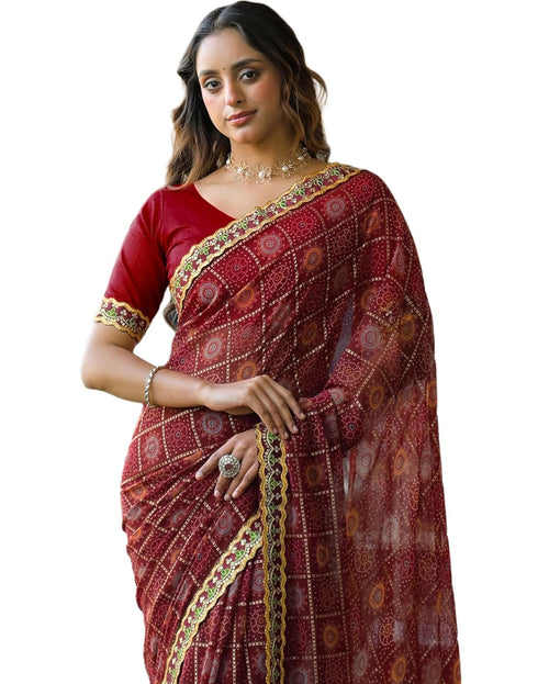 Vasthrlay Bandhani Embroidery Unstitched Dusty Pink Saree