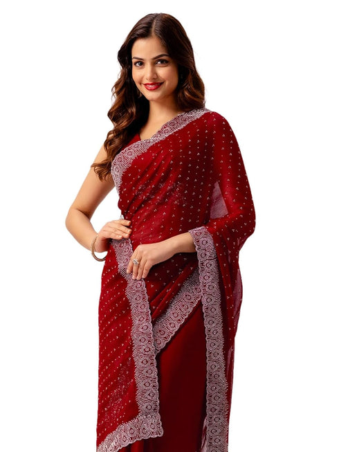 Vasthrlay Embroidery Peach Saree