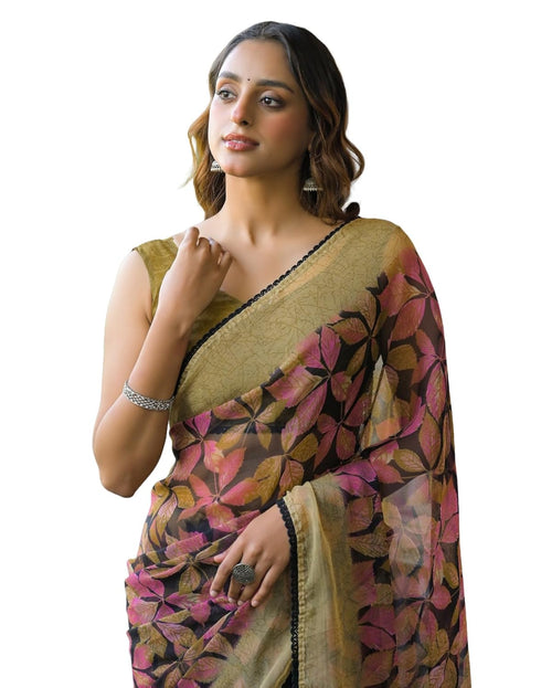 Vasthrlay Chiffon Blouse Maroon Saree