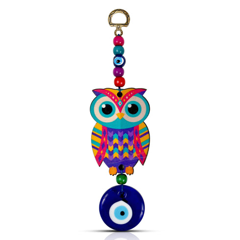 Multi Colored Owl Shaped Blue Glass Evil Eye Hanging