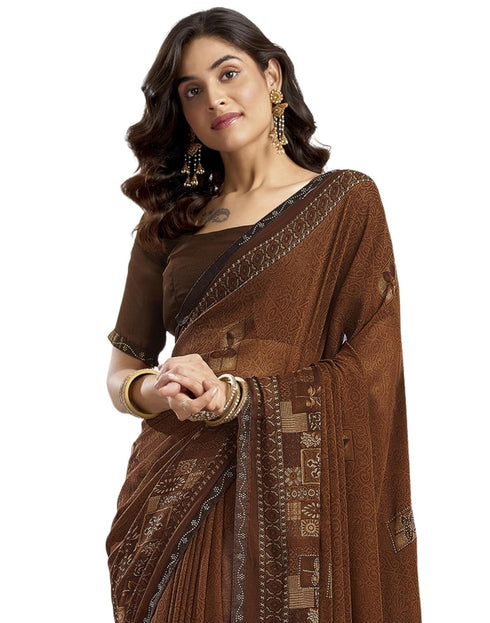Vasthrlay Georgette Printed Unstitched Maroon Saree